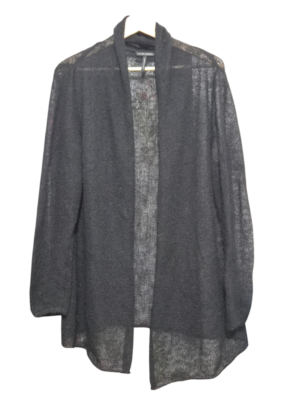 Sarah Pacini Black Alpaca Mohair Open Cardigan Knit Sweater Size O/S